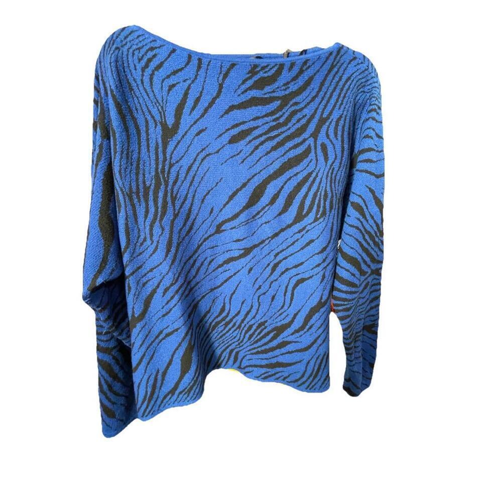 Bella Jane LA Women Zebra Print Sweater Black Blue Boat Neck Sz XL